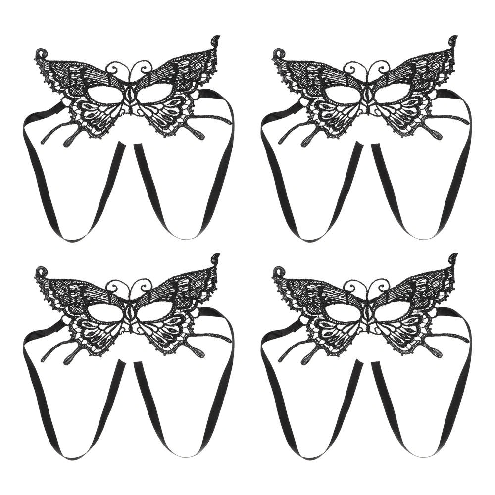 4Pcs Halloween Masks Lace Butterfly-designed Masks Eye Masks for Women (Black)