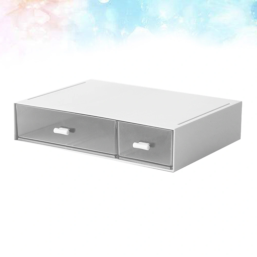 1Pc Double-Drawer Multifunction Desktop Storage Box Plastic Storage Compartment Organizer Sundries Container Jewelry Holder  (White)