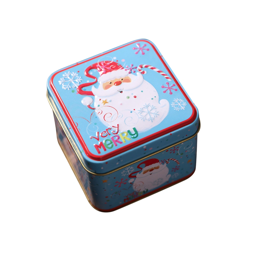 Christmas Square Tinplate Candy Box Blue Santa Claus Gift Box Delicate Candy Jar Tea Leaf Container for Snack Sugar Candy