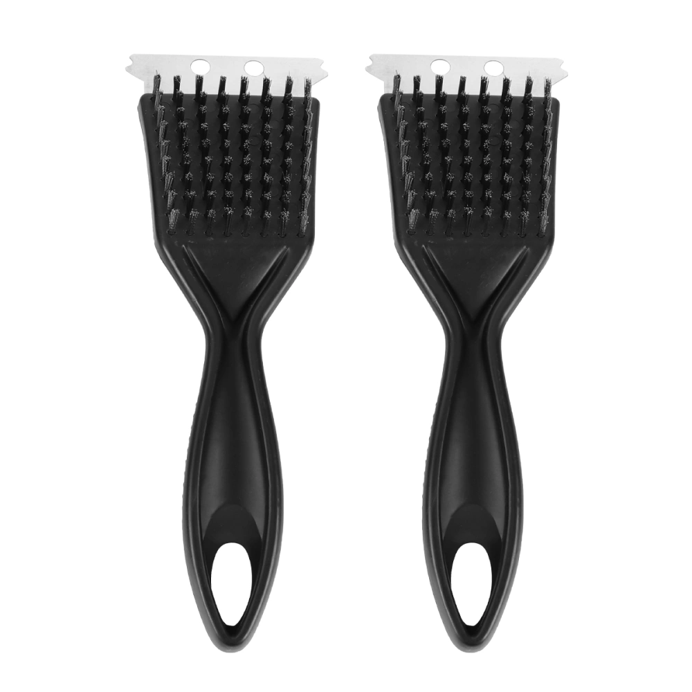 2 Pcs Barbecue Grill Brush and Scraper Extended PP Handle Stainless Steel Bristles BBQ Grill Scraper Barbecue Cleaning Brush (Black)