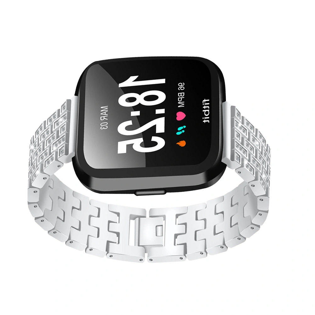 Stainless Steel Strap for Fitbit Versa Watch Band Bling Chain Diamonds Wristbands Bracelet for Fitbit Versa (Silver)