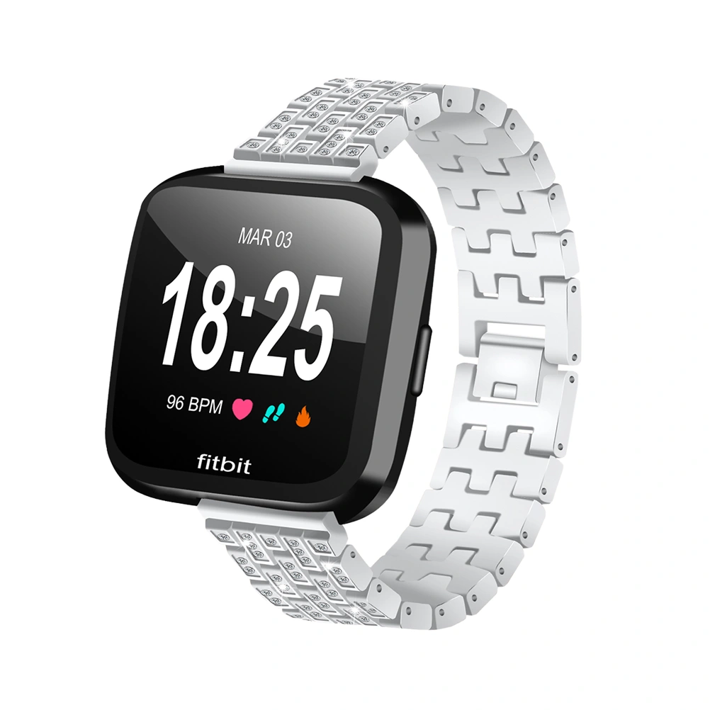 Stainless Steel Strap for Fitbit Versa Watch Band Bling Chain Diamonds Wristbands Bracelet for Fitbit Versa (Silver)