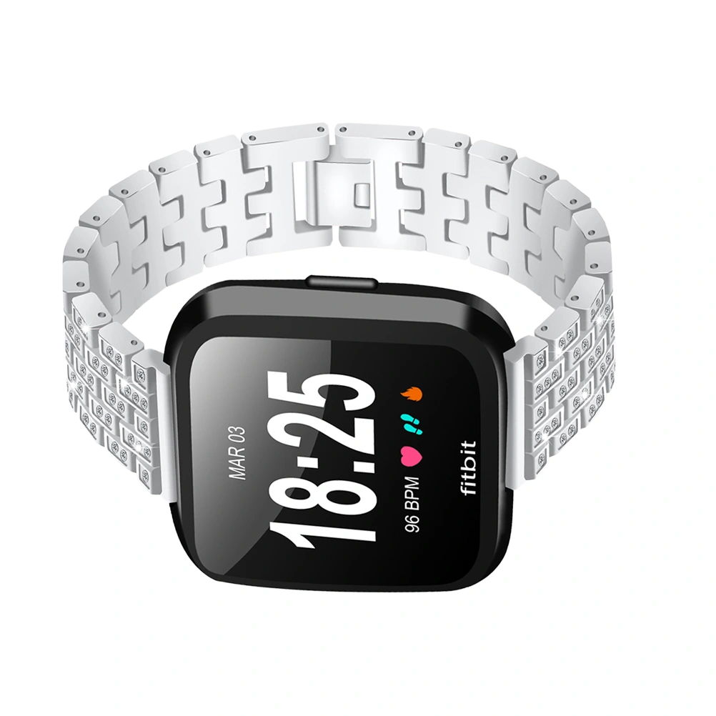 Stainless Steel Strap for Fitbit Versa Watch Band Bling Chain Diamonds Wristbands Bracelet for Fitbit Versa (Silver)