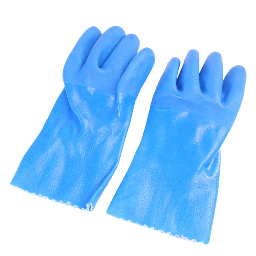 2 Pair Industrial Anti Acid and Alkali Gloves Frosted Grain Non-slip Hands Protection Cover PVC Rubber Oil Resistant Labour Gloves for Indoor Outdoor (Blue)