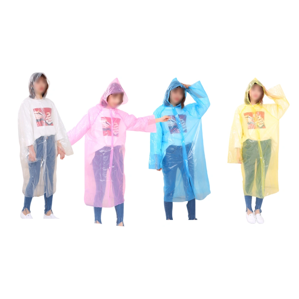 4pcs Windproof Rain Poncho Disposable Hooded Raincoat Unisex PE Raincoats for Sports Hiking Cycling (Adult, Yellow + Blue + Pink + White, 1Pc/Each)