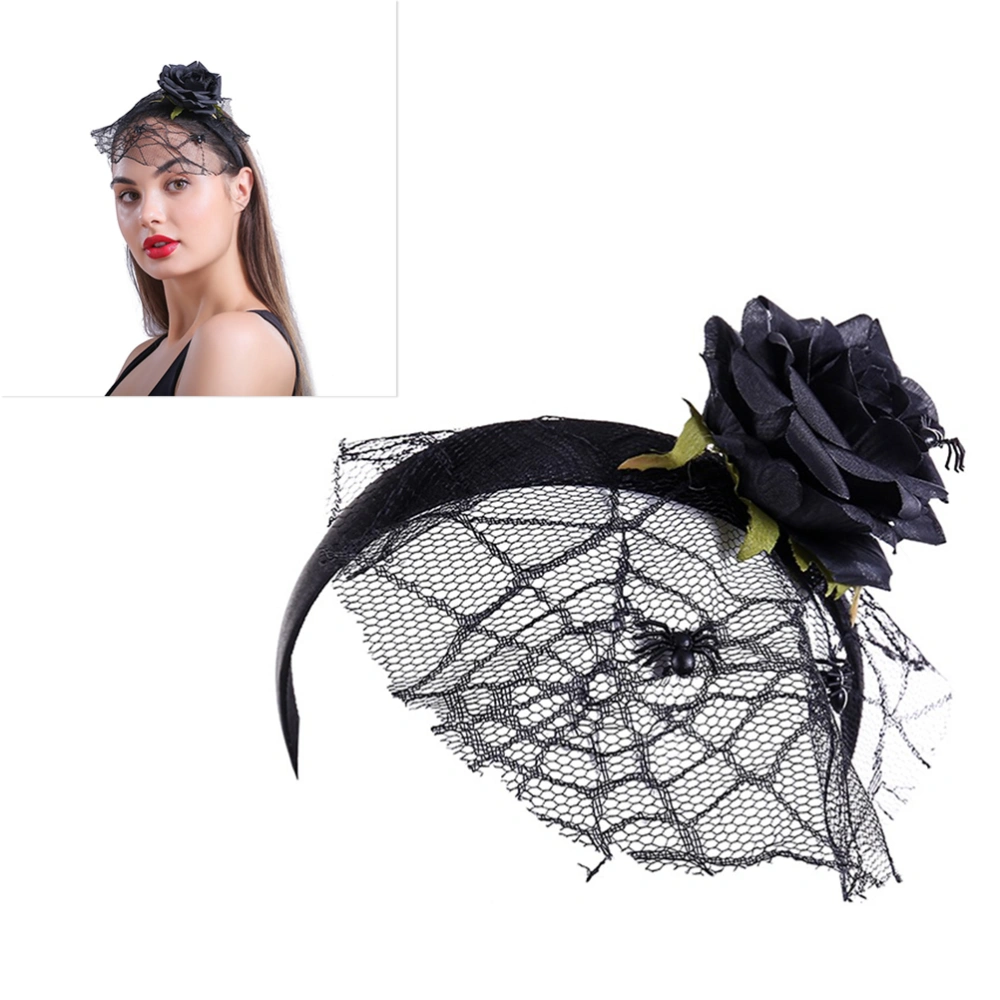 Halloween Cartoon Headband Simulation Black Rose Flower Spider Mesh Hair Loop Hair Clasp Role Playing Animal Props Performance Props for Cosplay Party