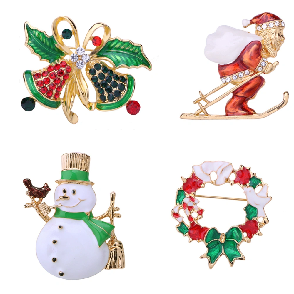 4Pcs Christmas Design Brooches Fashion Alloy Brooches Party Breastpins Decor