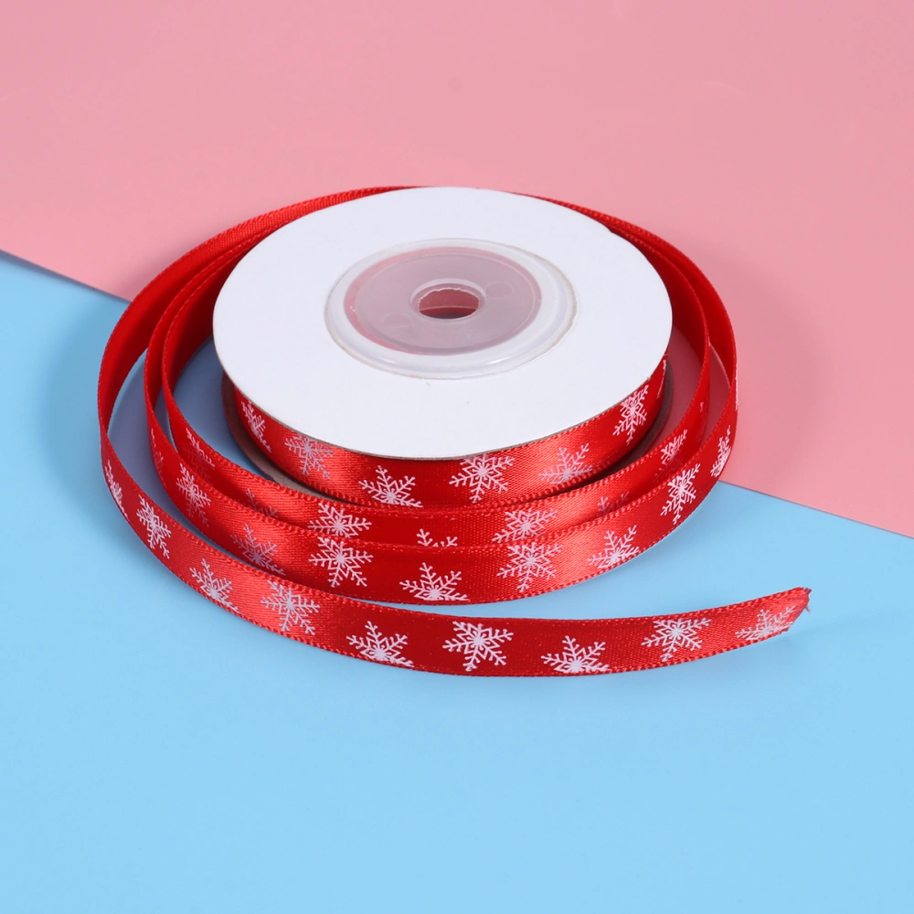 10 Meter Christmas Holiday Winter Grosgrain Ribbon Snowflakes Pattern Satin Ribbon For Candy Box Gift Wrapping DIY Crafts Patchwork Decoration Appliques (Red)