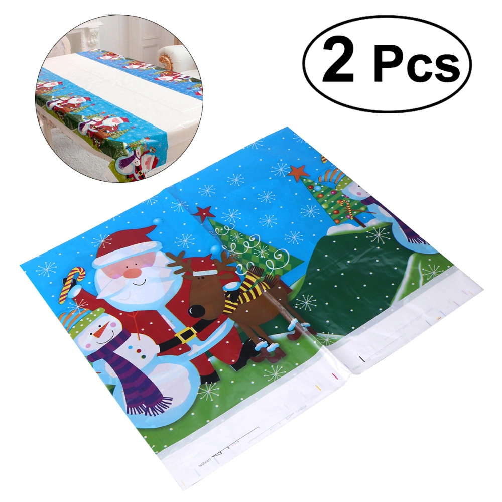 2PCS 110x180cm Christmas Rectangular Disposable PVC Table Cloth Table Cover Cartoon Santa Claus Snowman Reindeer Patterns Printed Tablecloth Table Runner Christmas Home Party Decoration Supplies