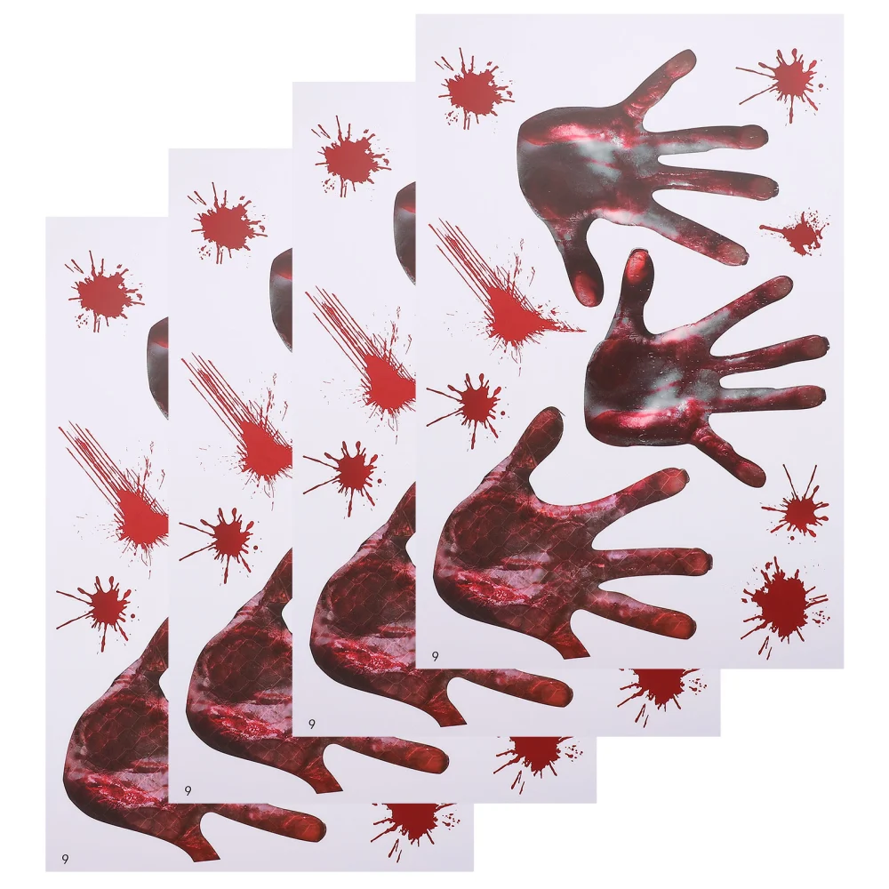 4 Sheets Palm-shaped Window Stickers Halloween Adhesive Stickers Horrible Decal