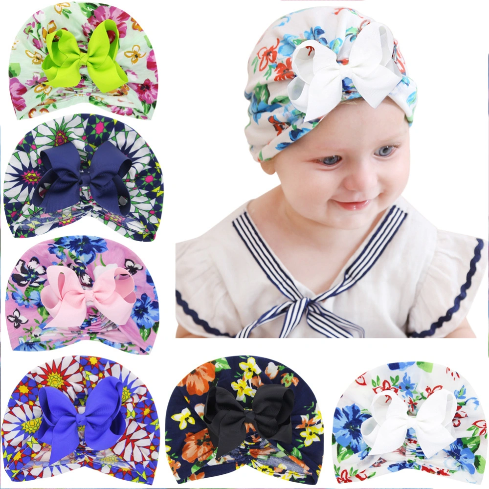 6pcs Bow-knot Hat Printing Hat Headwear Beautiful Apparel Accessories for Babies(Random Style)