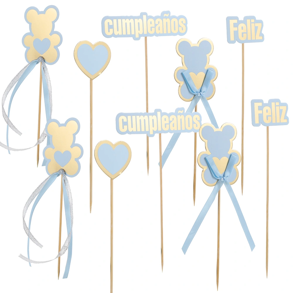 15pcs Lovely Bear Shaped Cake Toppers Decor Birthday Baking Inserts Decor