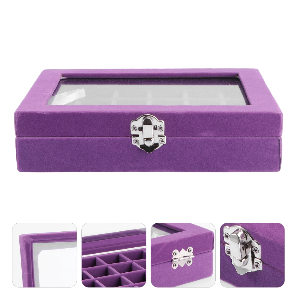 Wooden Jewelry Storage Boxes Cover Jewelry Organizer Portable 24 Grids Earring Box Rings Display Box For Women Girls (Purple)