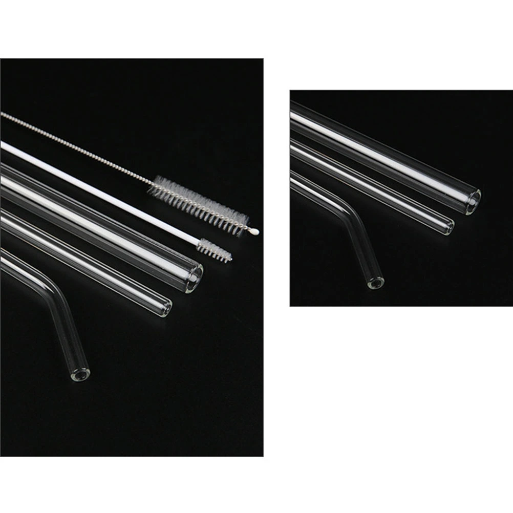 5pcs Glass Straws Set Curved Straight Straw Reusable Heat Resistant Drinking Straws with Cleaning Brushes  