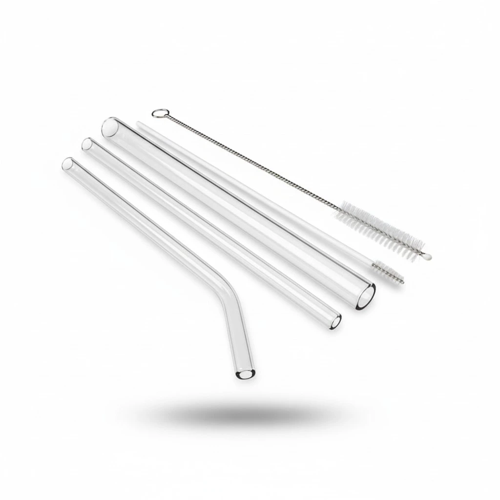 5pcs Glass Straws Set Curved Straight Straw Reusable Heat Resistant Drinking Straws with Cleaning Brushes  