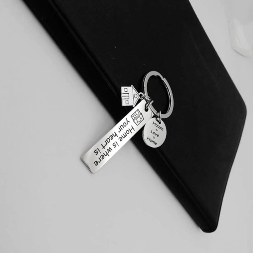 2pcs Home Keychains Letter Printing Key Holder Pendant Stainless Steel Key Rings Ornaments Housewarming Party Gifts