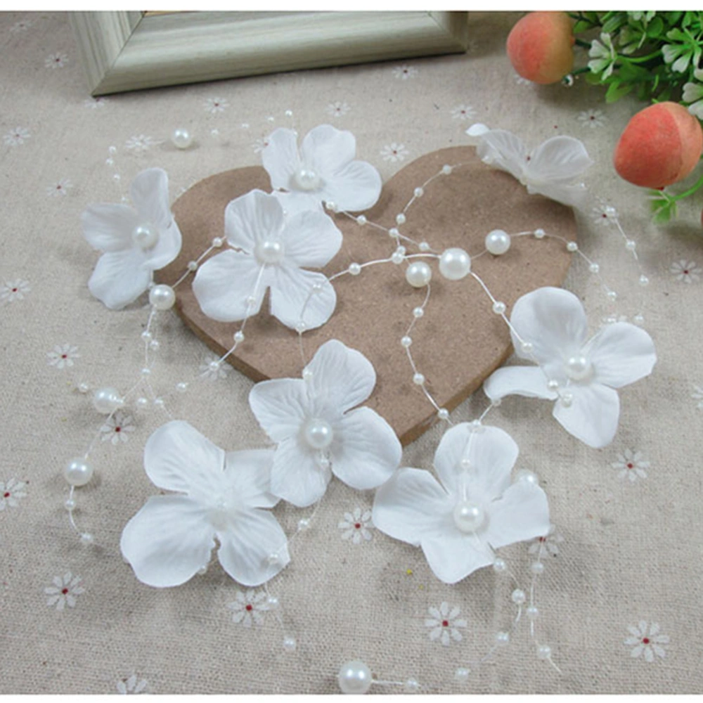 5pcs Wedding Flower Hair Vine Bridal Headband Long Hair Accessories for Bridesmaid Flowergirls Bridal (White)