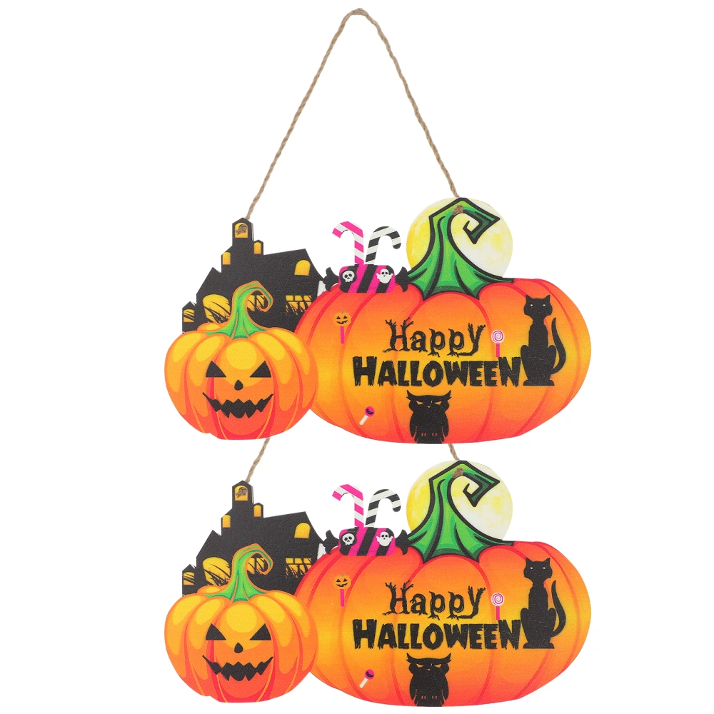 2pcs Halloween Decoration Pumpkin Hanging Sign Wooden Halloween Parties Pendants