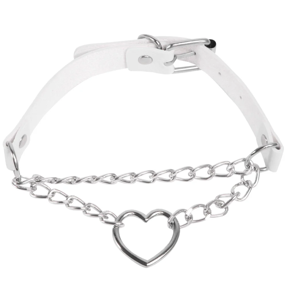 1Pc Heart Chain Necklace Collar Necklace Fashion Trend Leather Love Collar Chain Clavicle Chain (White)