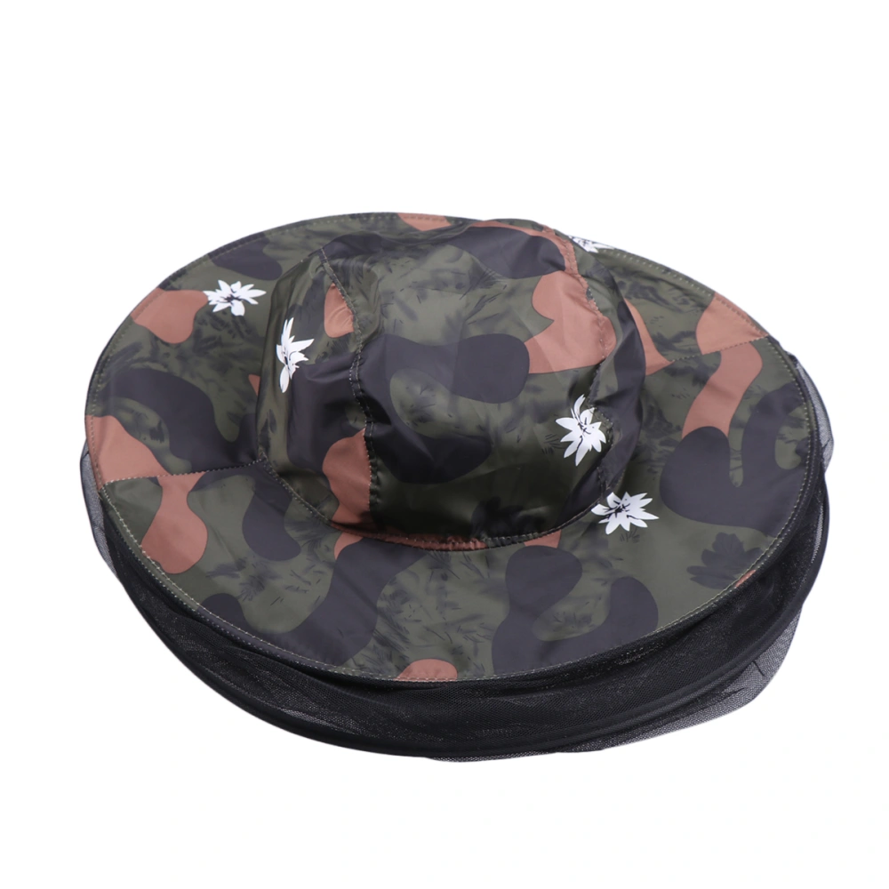 Outdoor Sunscreen Hat Anti-mosquito Net Hat UV-block Foldable Face Protection Fishing Headgear with Net for Fishing Camping Mountaineering (Leaves Flower Pattern Camouflage)