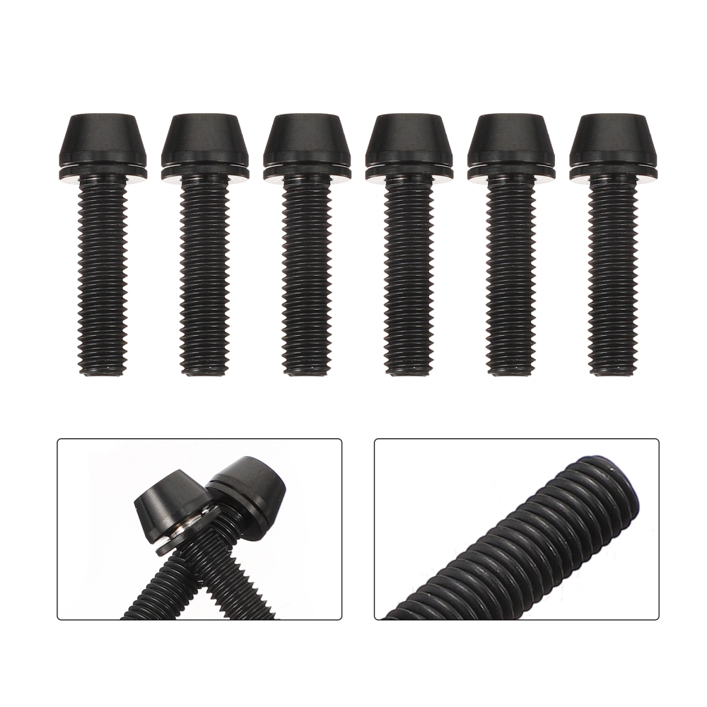 6 Pcs 1 Set Tapered Head Bolts Bike Socket Head Screws with Washers (Black)