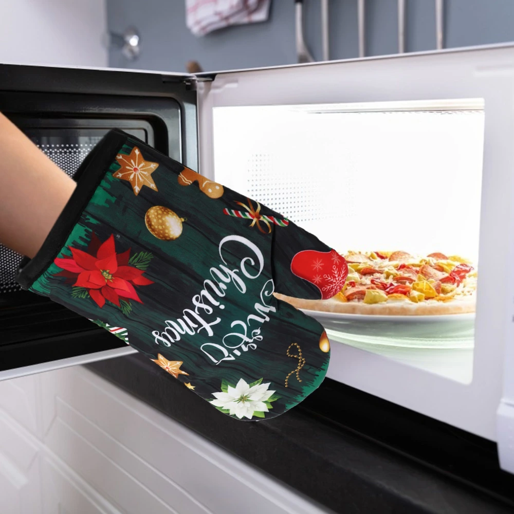 1 Set Christmas Kitchen Oven Heat Resistant Gloves Creative Insulation Pads