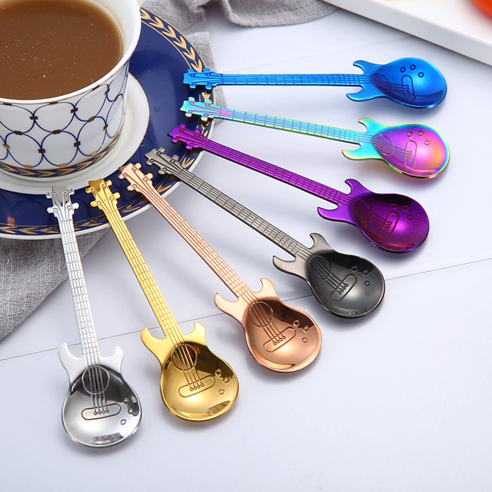 1 Pc Guitar Coffee Spoon Stainless Steel Coffee Mixing Spoon Cold Drink Tea Tools Kitchen Accessories (Silver)