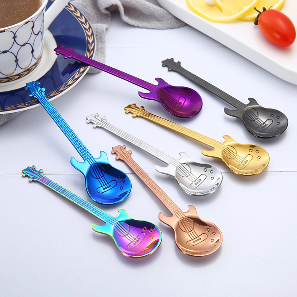 1 Pc Guitar Coffee Spoon Stainless Steel Coffee Mixing Spoon Cold Drink Tea Tools Kitchen Accessories (Silver)