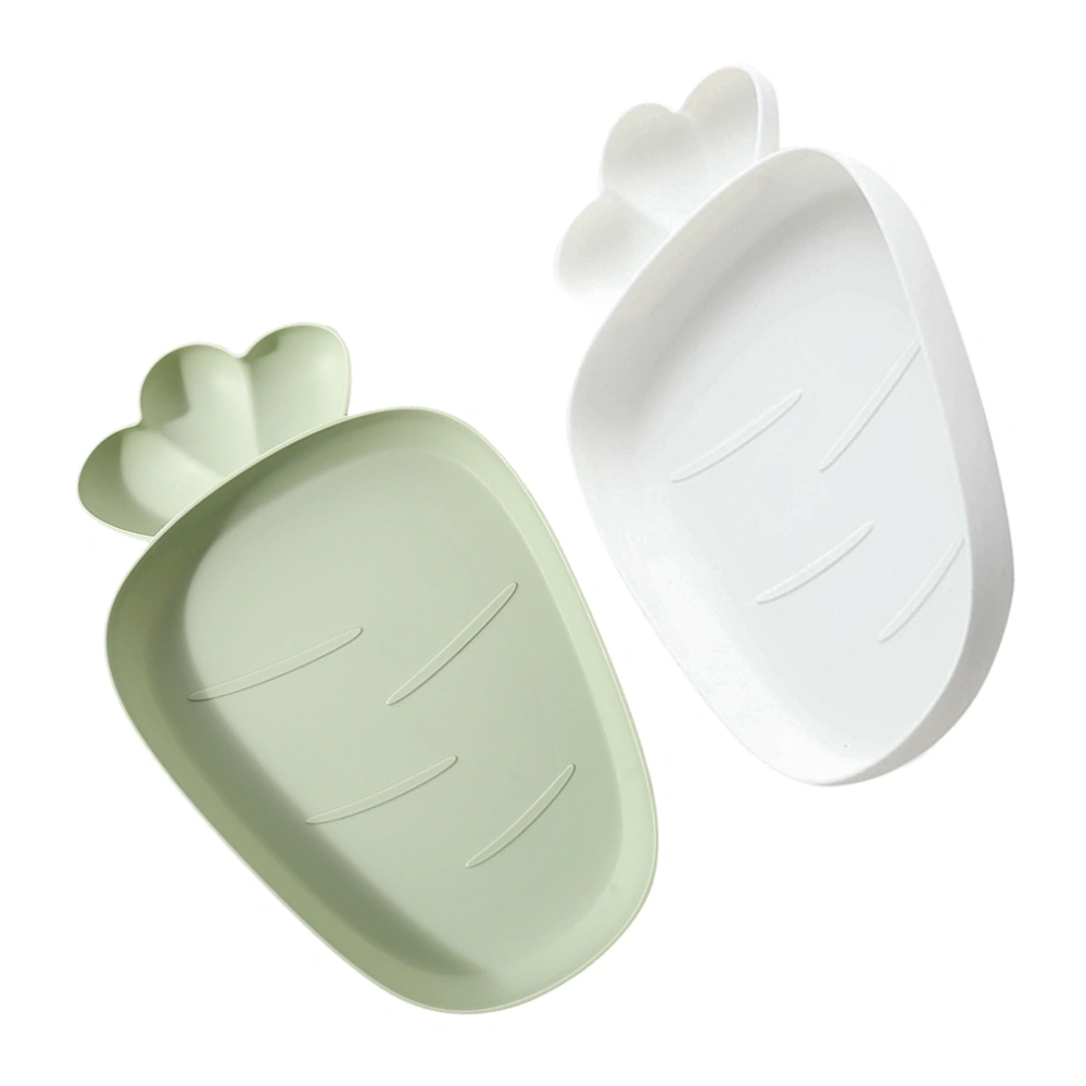 2PCS Carrot Shape Snack Dish Candy Fruit Plate Dry Food Plate Bowl Plastic Serving Plate for Home (Green White)