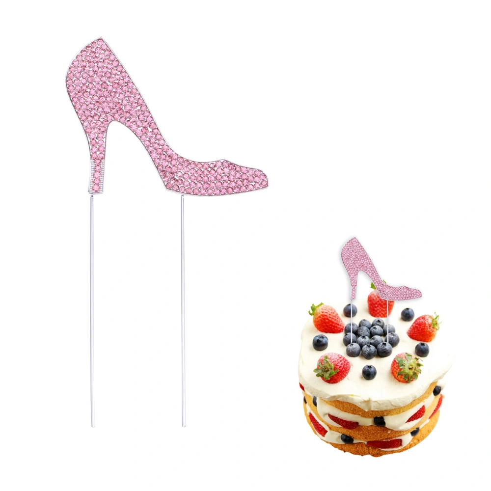 1pc High-heeled Shoes Cake Topper Glitter Alloy Rhinestone Birthday Party Cake Pick Food Decoration Supplies (Rose Gold)