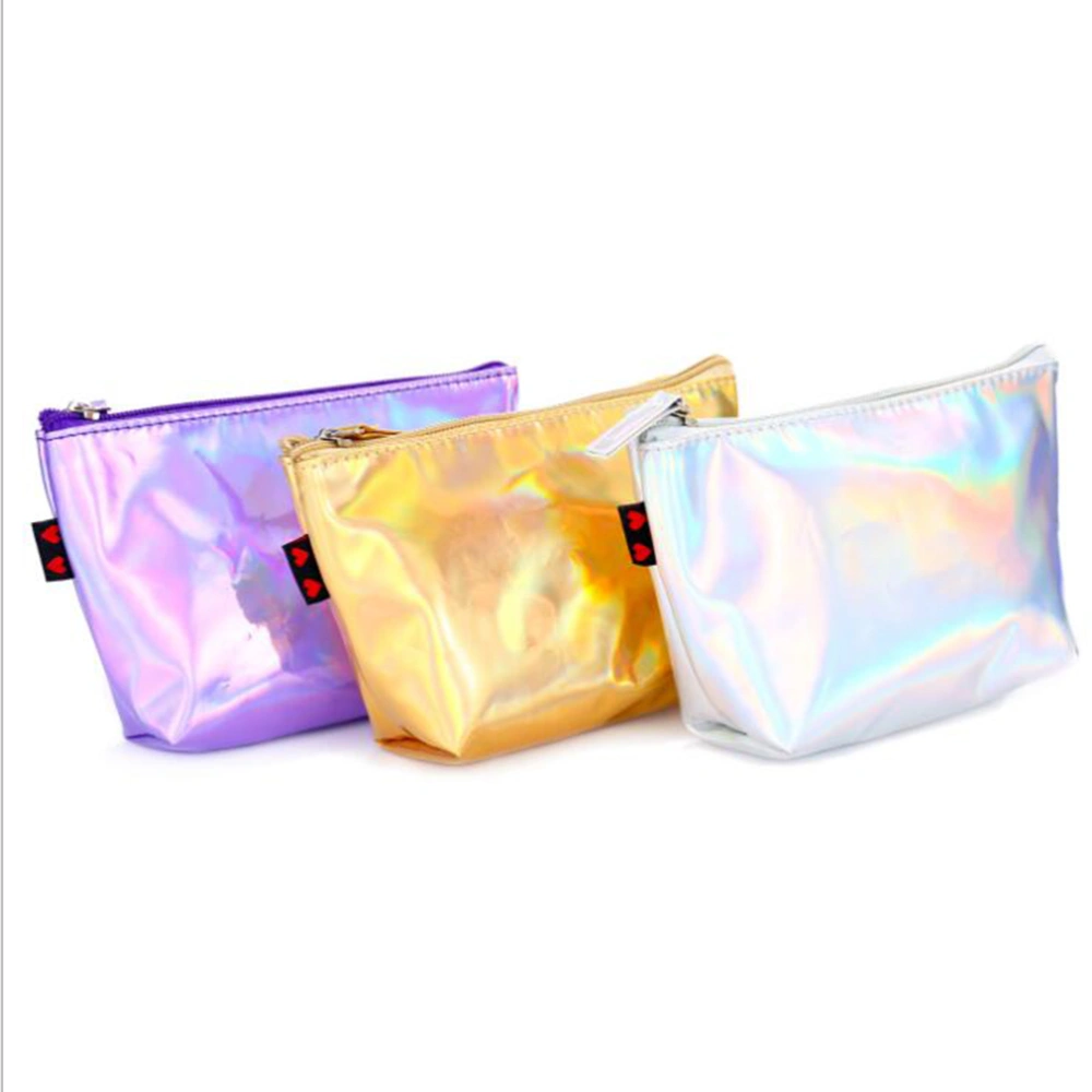 1pc Hand Cosmetic Bag Waterproof Make Up Bag PVC Pouch Wash Toiletry Bag Travel Organizer Case (Silver)