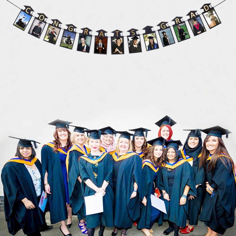 1 Set Congrats Grad Banner Graduation Season Bunting Photo Wall Display Party Decoration Supplies