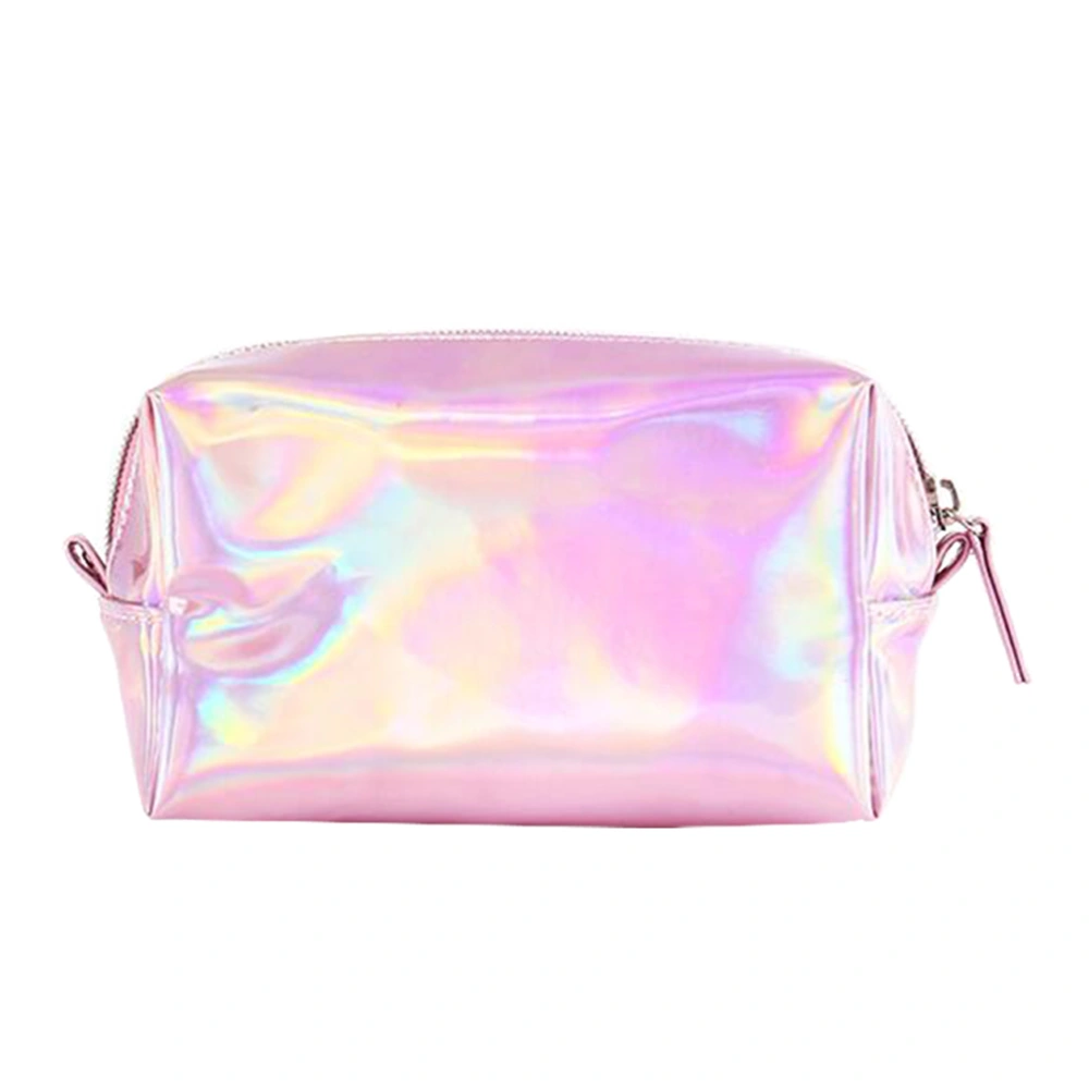 1PC PVC Waterproof Cosmetic Bag Makeup Bag Shiny Handbag Storage Bag for Women Ladies (Pink)