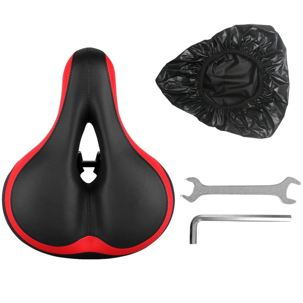 Cushion Mountain Bike Cushion Bike Big Bum Wide Saddle Seat Spring Damping Cushion with Bike Saddle Cover and 2pcs Wrenches (Red and Black)