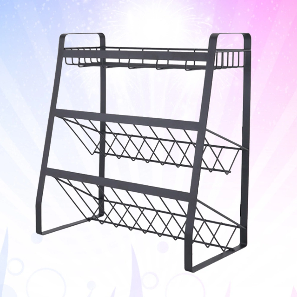 Kitchen Storage Rack Seasoning Storage Shelf Rack Three Layers Oblique Bottom Style (Black)