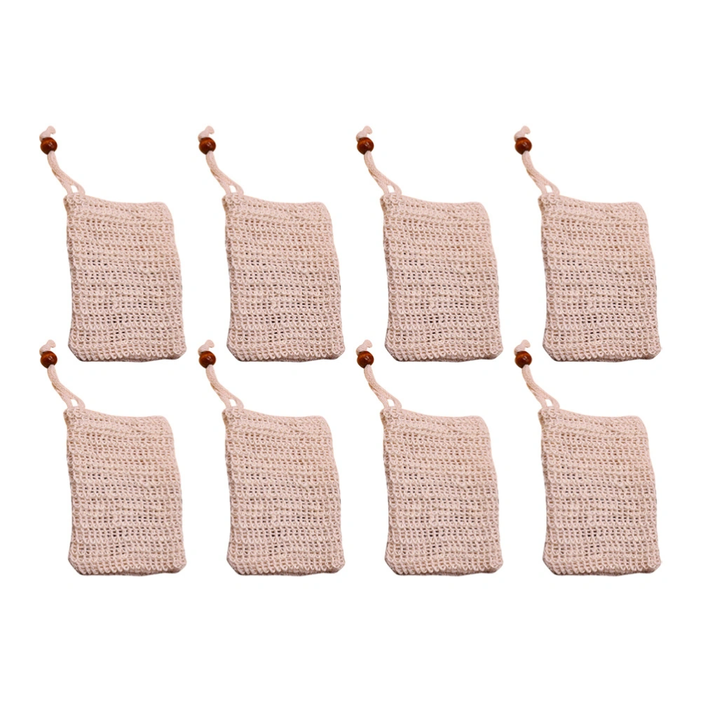 8pcs Drawstring Foaming Nets Mesh Soap Exfoliating Bags Shower Supplies (Beige)