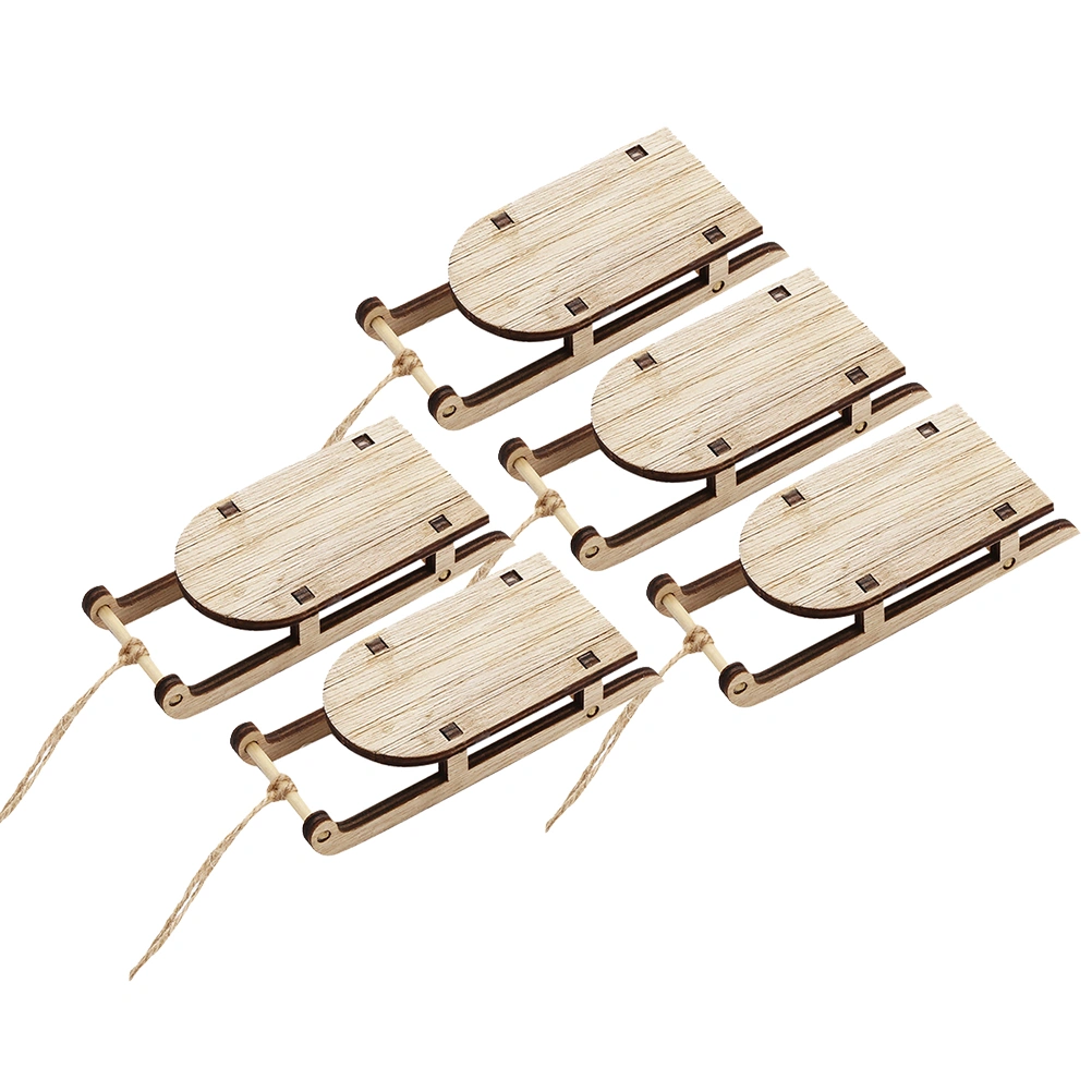 5pcs Mini Sleighs Miniature Wooden Mini Sleighs Kit Tabletop Wood Sleighs