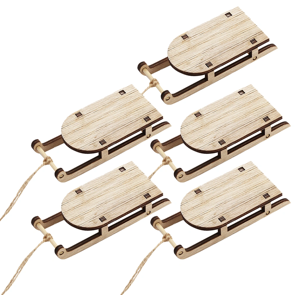 5pcs Mini Sleighs Miniature Wooden Mini Sleighs Kit Tabletop Wood Sleighs