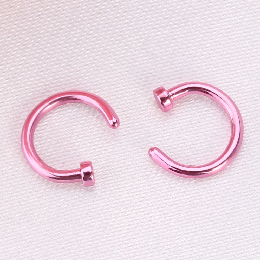 2 pcs Unisex Surgical Titanium Steel Open Nose Ring Nose Piercing Stud 6mm (Pink)