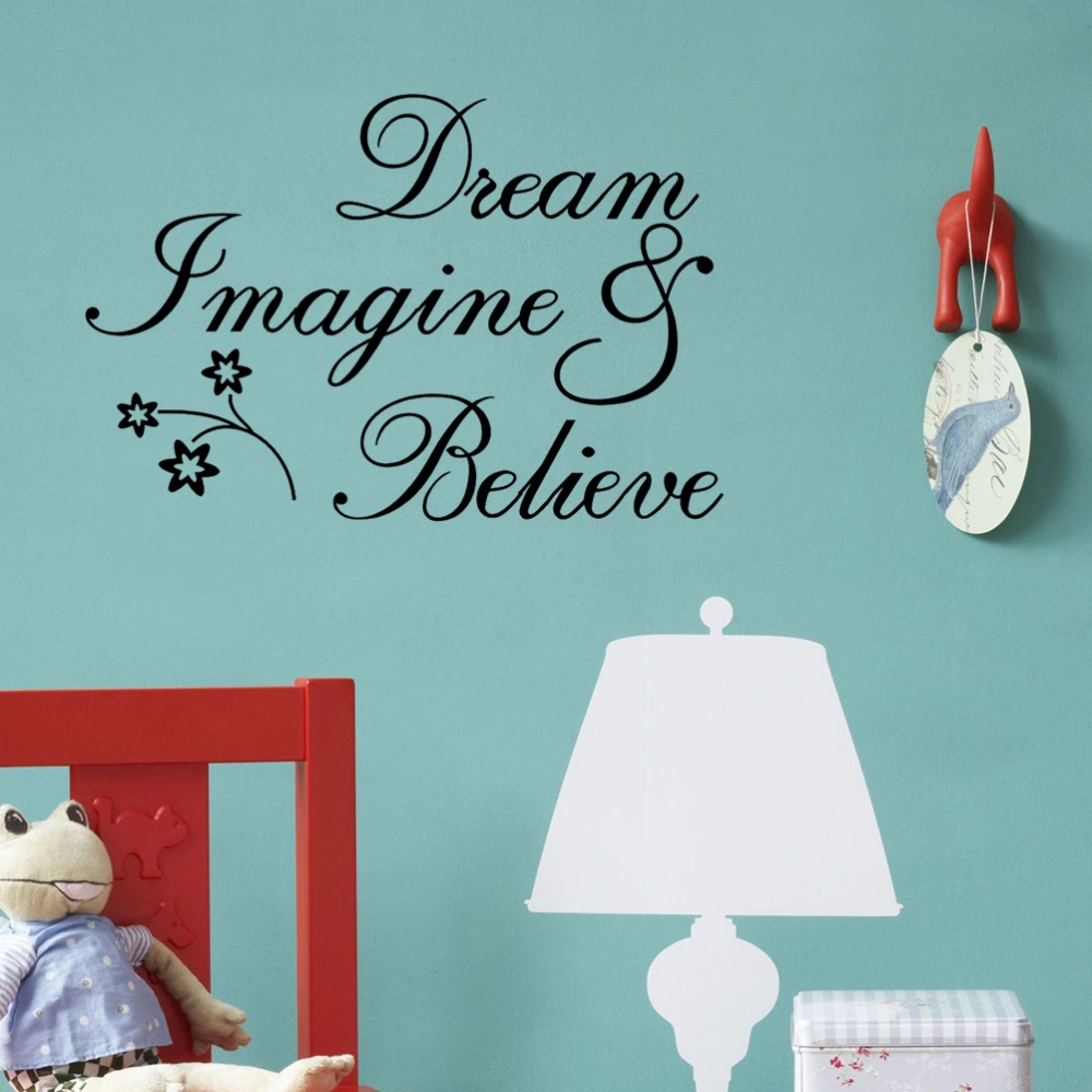 Dream Imagine Believe Wall Sticker Vinyl Letter Words Wall Decal Removable DIY Inspirational Quote Wall Art Decor for Bedroom Living Room Home - 57x36cm