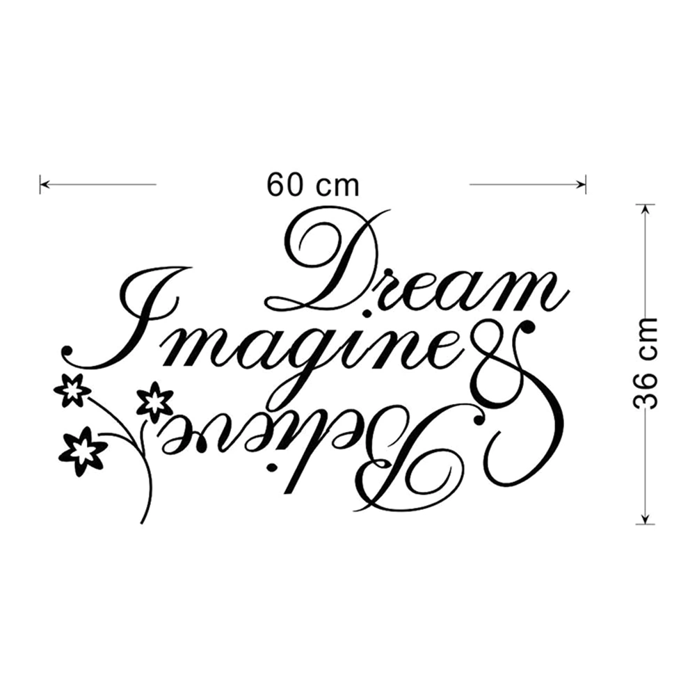 Dream Imagine Believe Wall Sticker Vinyl Letter Words Wall Decal Removable DIY Inspirational Quote Wall Art Decor for Bedroom Living Room Home - 57x36cm