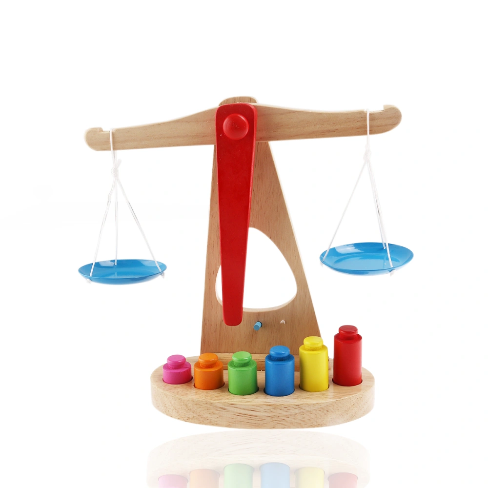 Funny Wooden Balance Scale Children Educational Toy with 6 Multicolor Weights