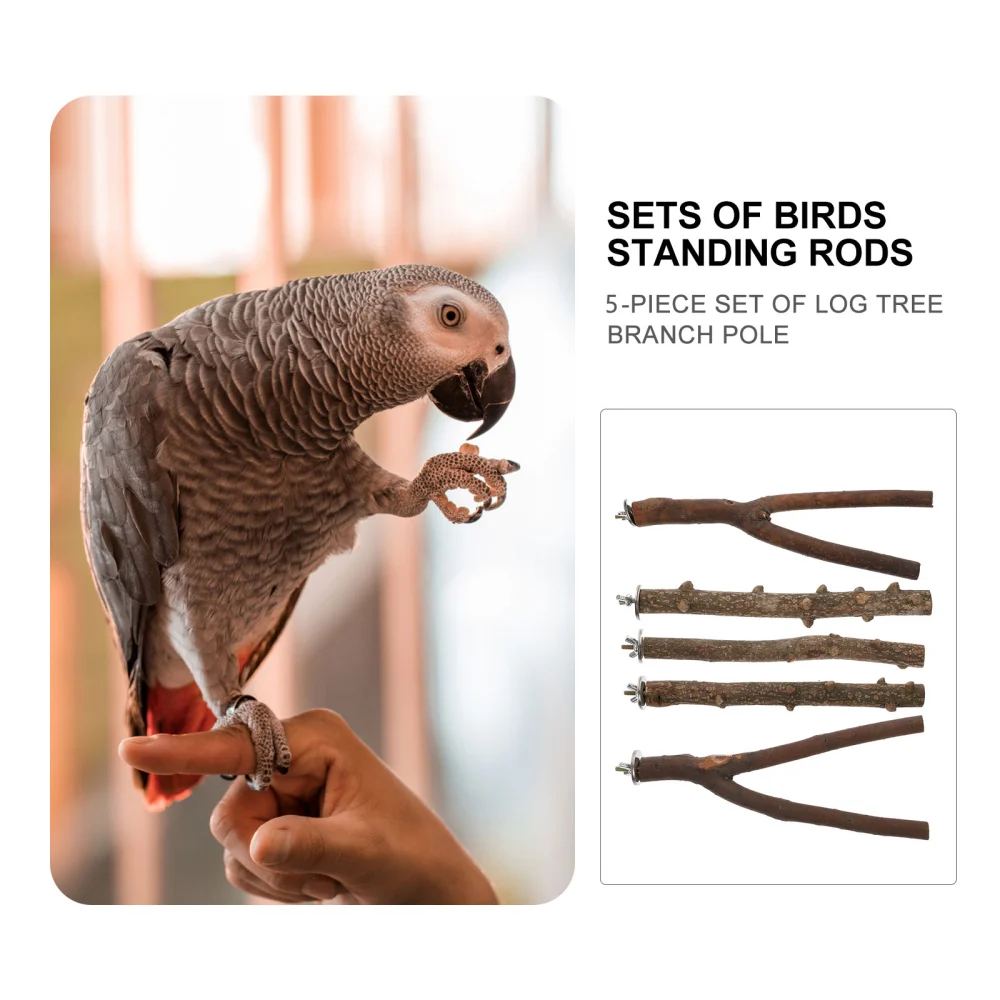 1 Set/5pcs Parrot Bird Wood Standing Sticks Bird Grinding Claw Rods Pet Toys