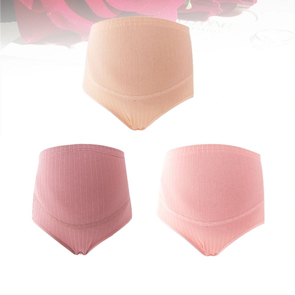 3pcs XL Cotton High Waist Adjustable Maternity Panties Splice Stomach Lift Nursing Underwear for Pregnant Women (Pale Mauve Light Skin Color Pink)