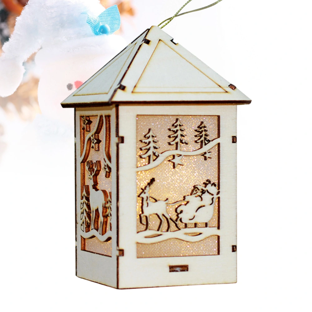 Christmas Deer Log Cabin Ornaments Hanging Light Up Crafts Decorative Lamp for Home (Pyramid House)