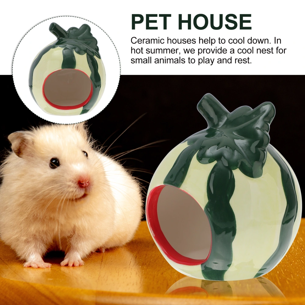 Ceramic Cartoon Watermelon Shape Hamster House Home Summer Cool Small Animal Pet Nesting Habitat Cage Accessories