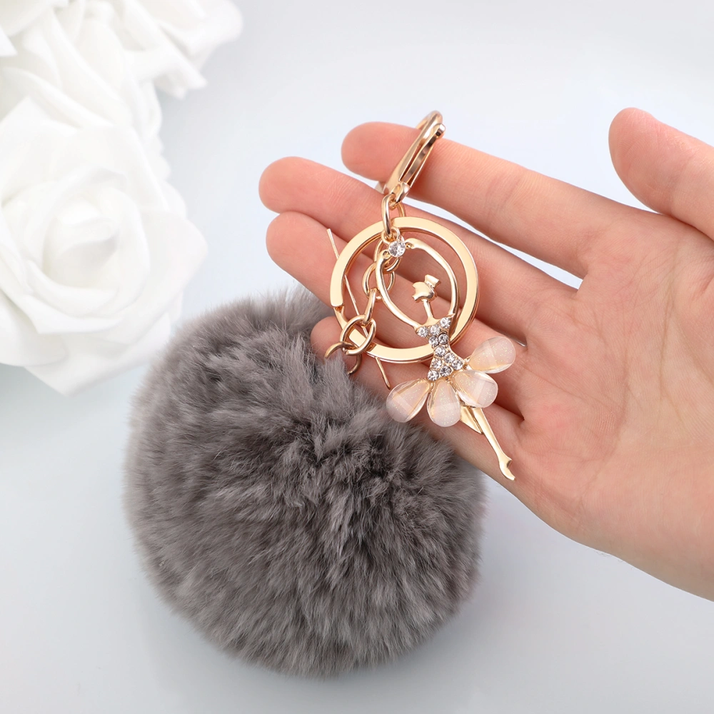 Vosarea 1PC Fake Rabbit Fur Ball Keychain Ballet Angel Girl Key Rings for Women Key Car