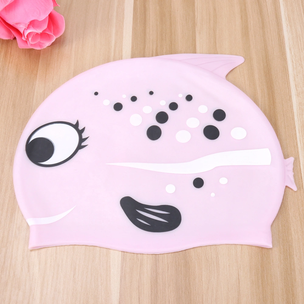 Lovely Elastic Cartoon Fish Design Swim Kid's Silicone Swimming  for Boys and Girls (Pink)