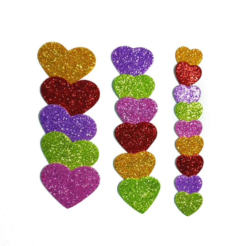 50pcs Glitter Stickers Self-adhesive EVA Sticker Heart Shape Stickers for DIY Classroom Decoration