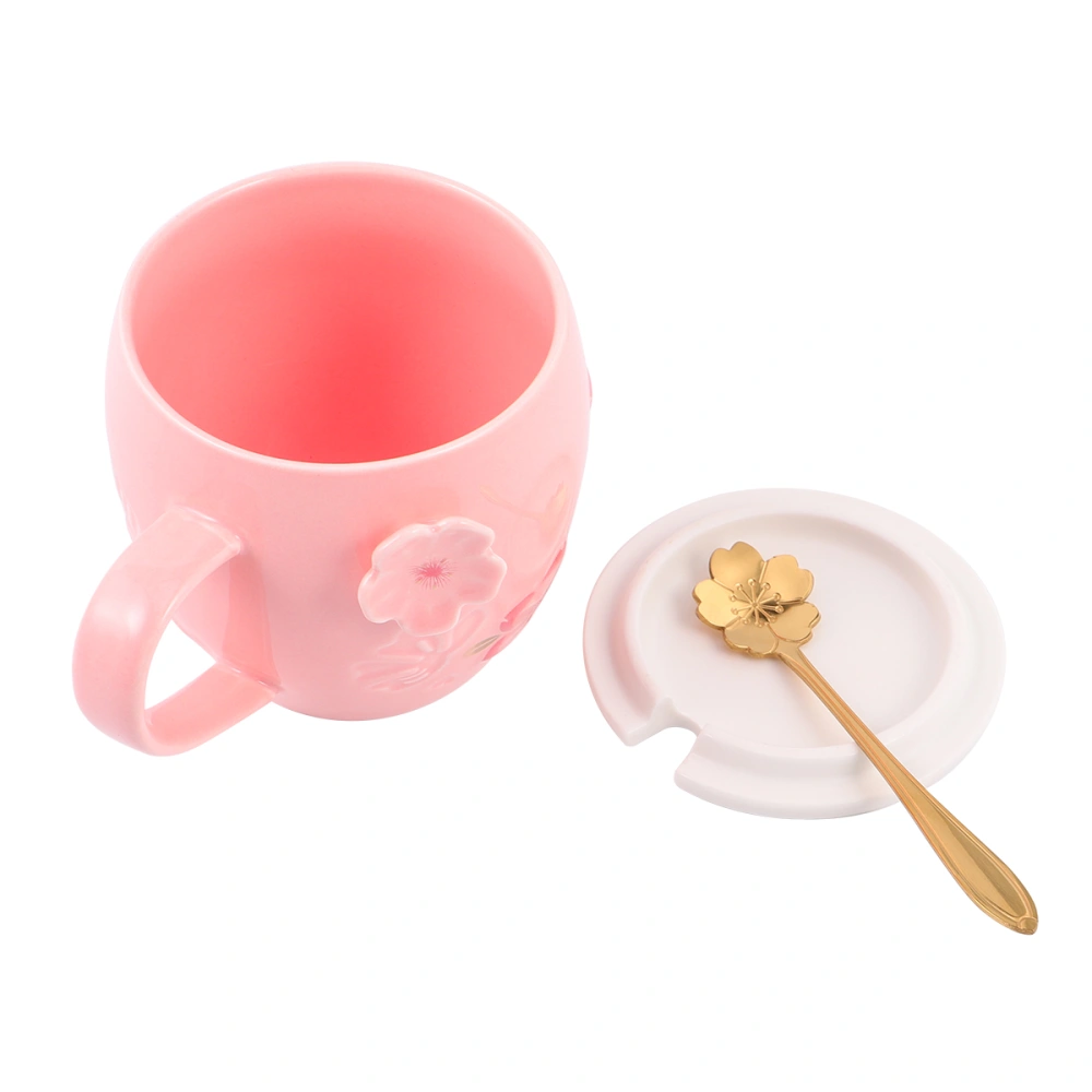 1 Pc Ceramic Mug Cup Creative Cup 400ml (With Ceramic Lid, Spoon)